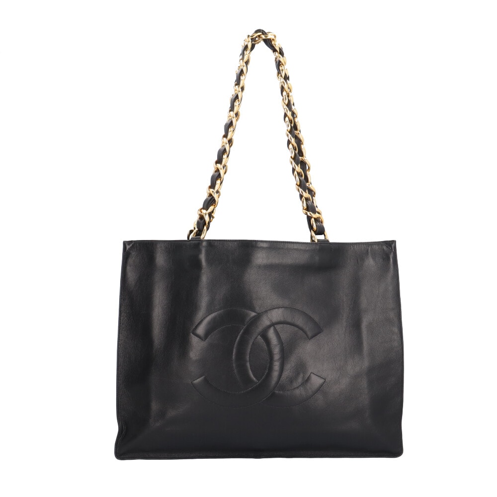 シャネル チェーントート ココマーク トートバッグ レザー ブラック レディース CHANEL  中古