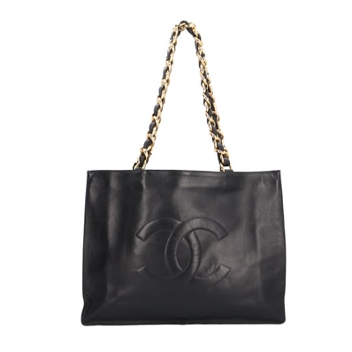 シャネル チェーントート ココマーク トートバッグ レザー ブラック レディース CHANEL 中古