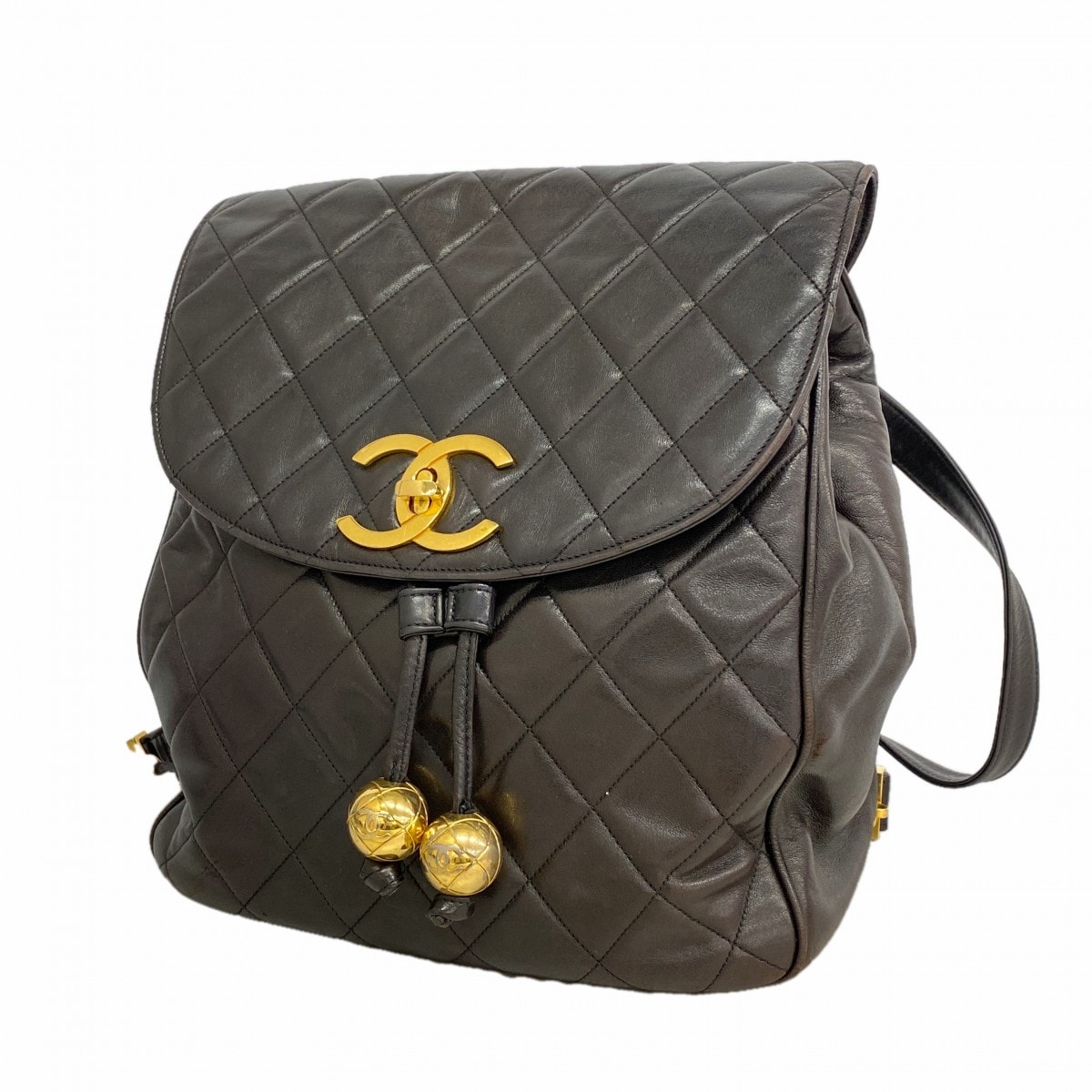 ★SALE【6ee6496-k】シャネル リュック・デイパック マトラッセ ラムスキン ブラック ゴールド金具【中古】レディース