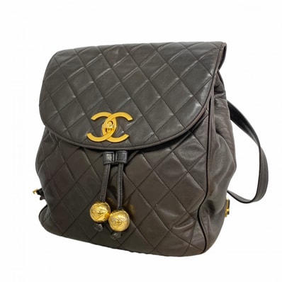 ★SALE【6ee6496-k】シャネル リュック・デイパック マトラッセ ラムスキン ブラック ゴールド金具【中古】レディース