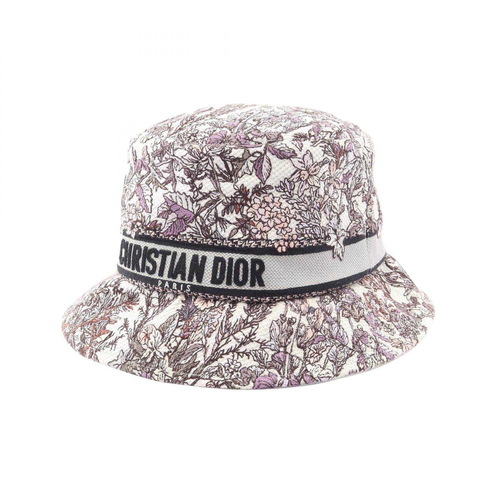 ディオール Dior D-Bobby Toile de Jouy バケット ハット 帽子 コットン レディース ホワイト系 / ピンク系 / マルチカラー 【中古】