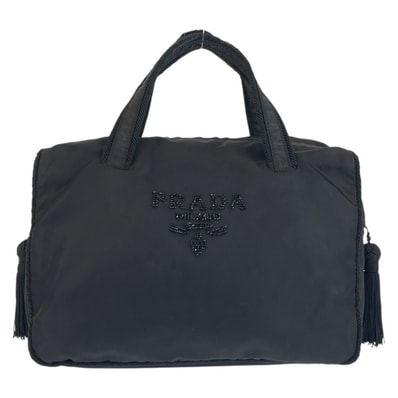 美品 PRADA プラダ テスート ビーズロゴ ブラック 黒 ナイロン ハンドバッグ ハンドバッグ 603241 【中古】