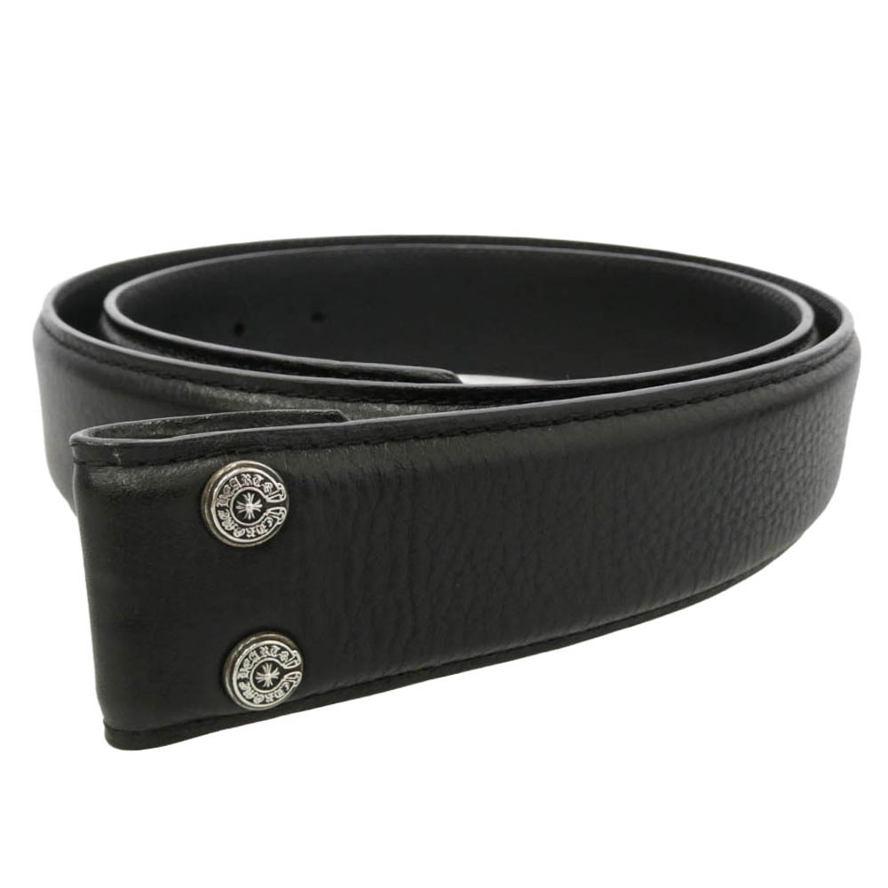 CHROME HEARTS クロムハーツ(原本有) 34サイズ 1.5 STRAP 1.5inch スクロールレーベルリベッツ レザー ベルト ブラック系 34【中古】