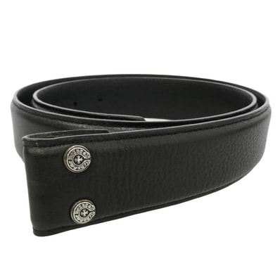 CHROME HEARTS クロムハーツ(原本有) 34サイズ 1.5 STRAP 1.5inch スクロールレーベルリベッツ レザー ベルト ブラック系 34【中古】