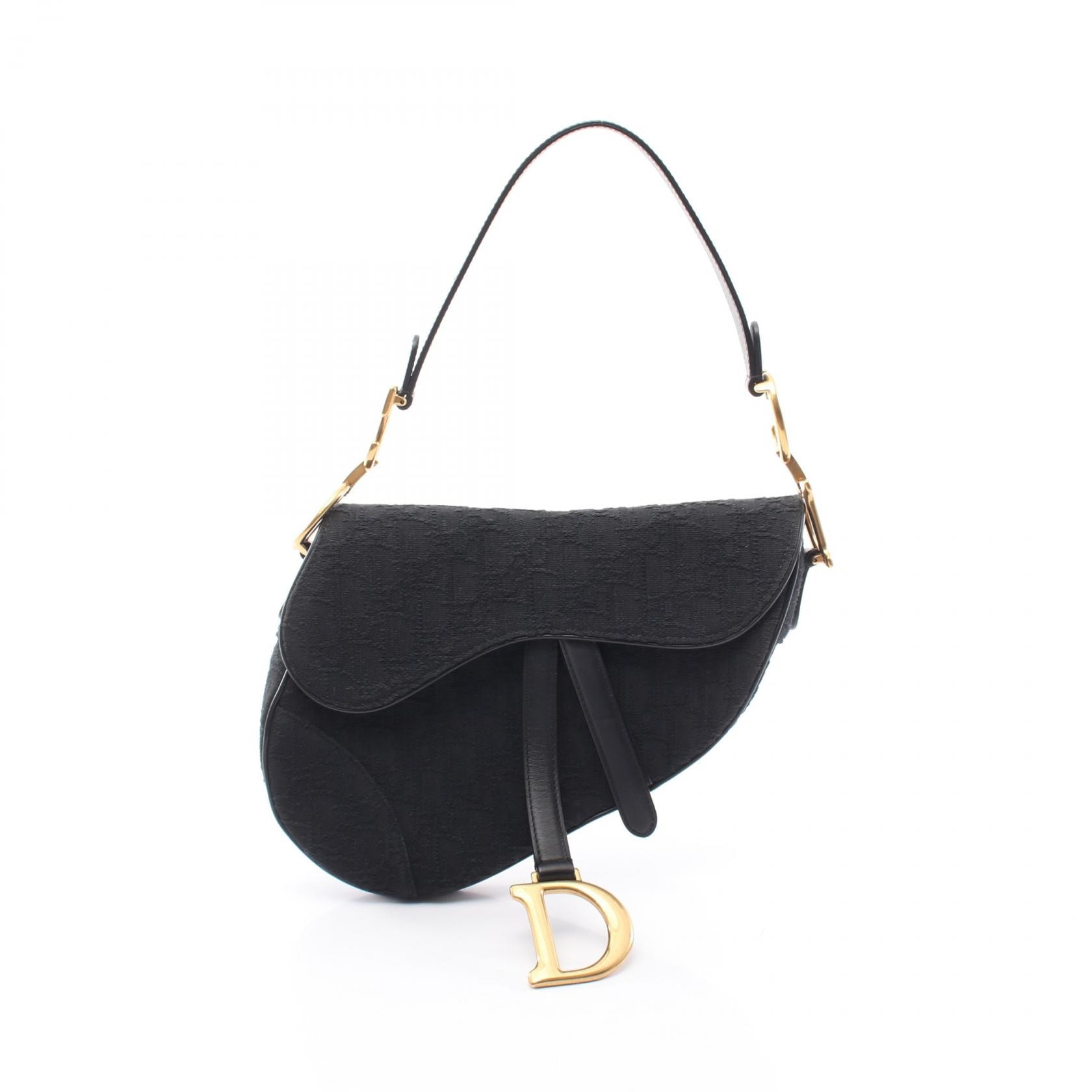 ディオール Dior サドルバッグ オブリークジャカード ショルダーバッグ バッグ キャンバス レザー レディース ブラック系 【中古】