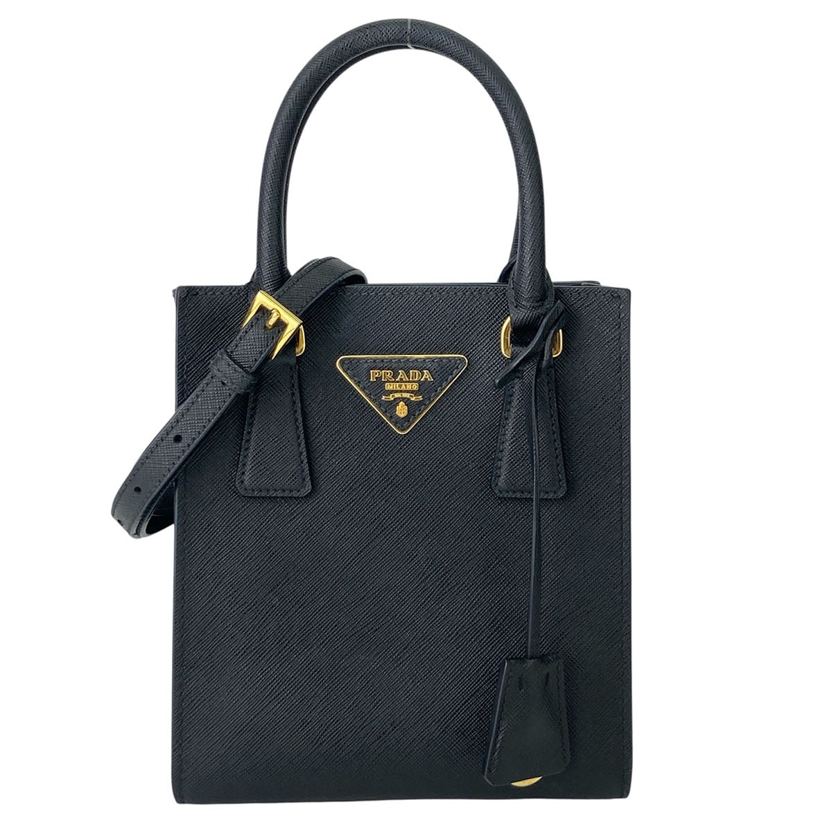 PRADA プラダ サフィアーノ ミニ 2WAY ショルダーバッグ レザー ブラック ミニトート レディース【中古】