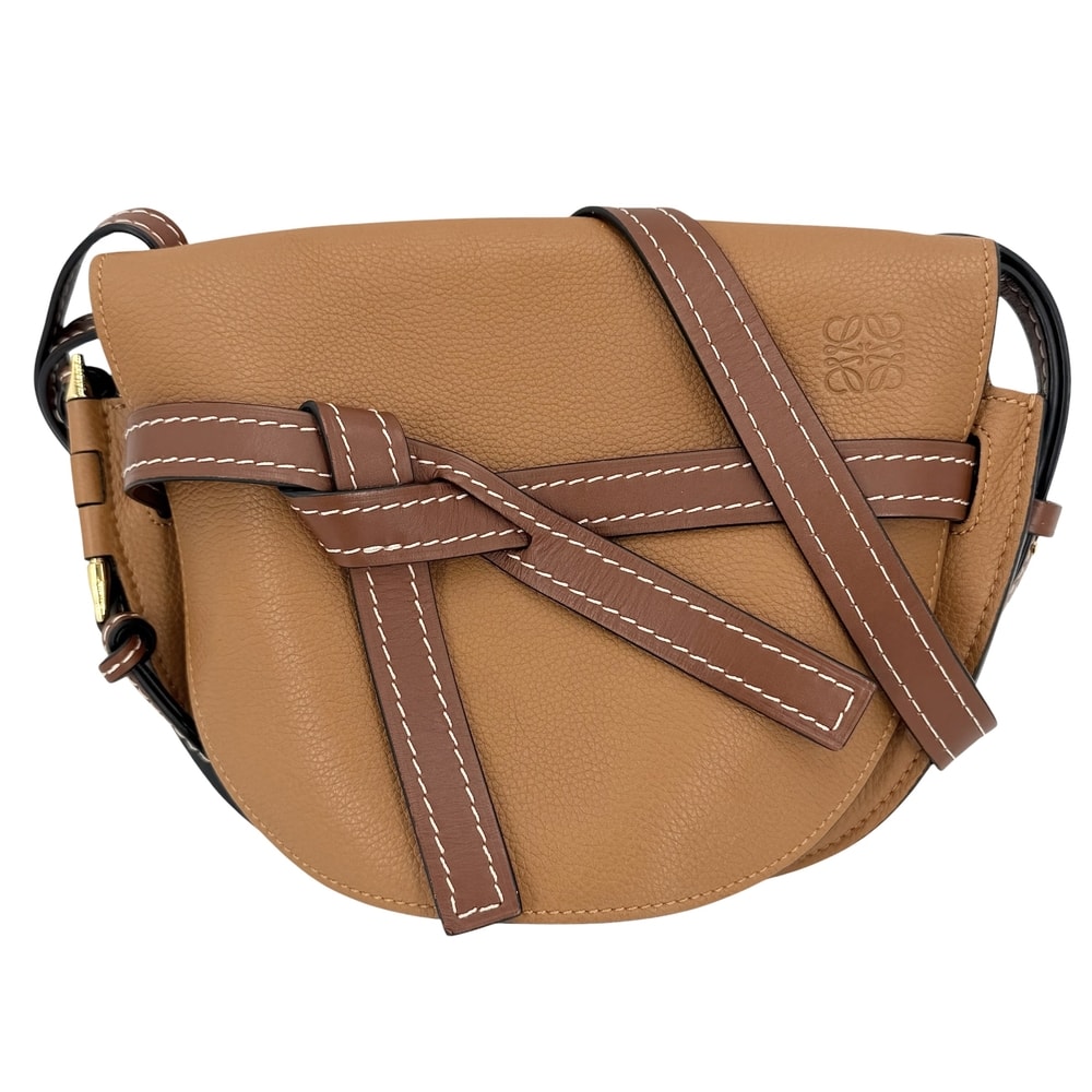 LOEWE ロエベ ショルダーバッグ アナグラムロゴ ゲートバッグ スモール 肩掛け 斜め掛け レザー ブラウン 茶 ゴールド金具 レディース【中古品】