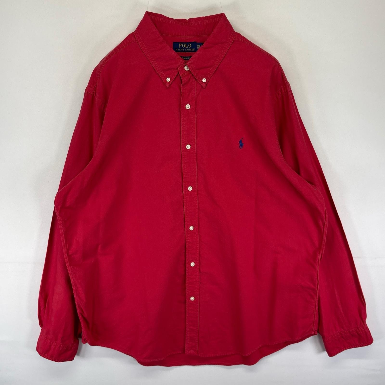 古着 00’s/00年代 ポロ・ラルフローレン POLO RALPH LAUREN 長袖シャツ ボタンダウン ワンポイント 2XL  レッド系 メンズ