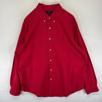 古着 00’s/00年代 ポロ・ラルフローレン POLO RALPH LAUREN 長袖シャツ ボタンダウン ワンポイント 2XL レッド系 メンズ