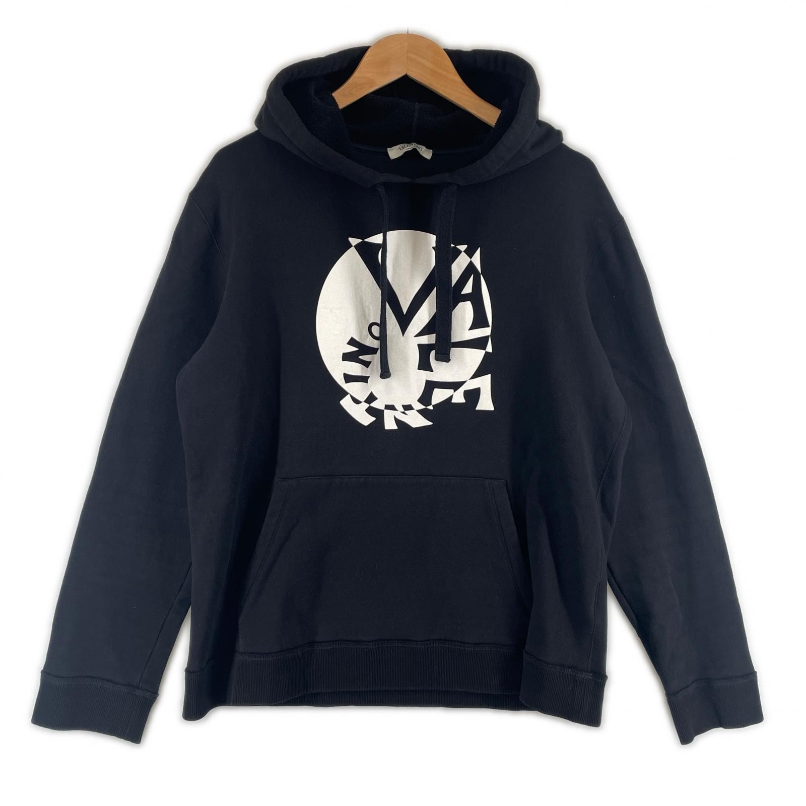 美品 VALENTINO ヴァレンティノ RV3MF00UVQG 前面プリント 春夏 SS パーカー コットン ブラック メンズ S【古着】【中古】