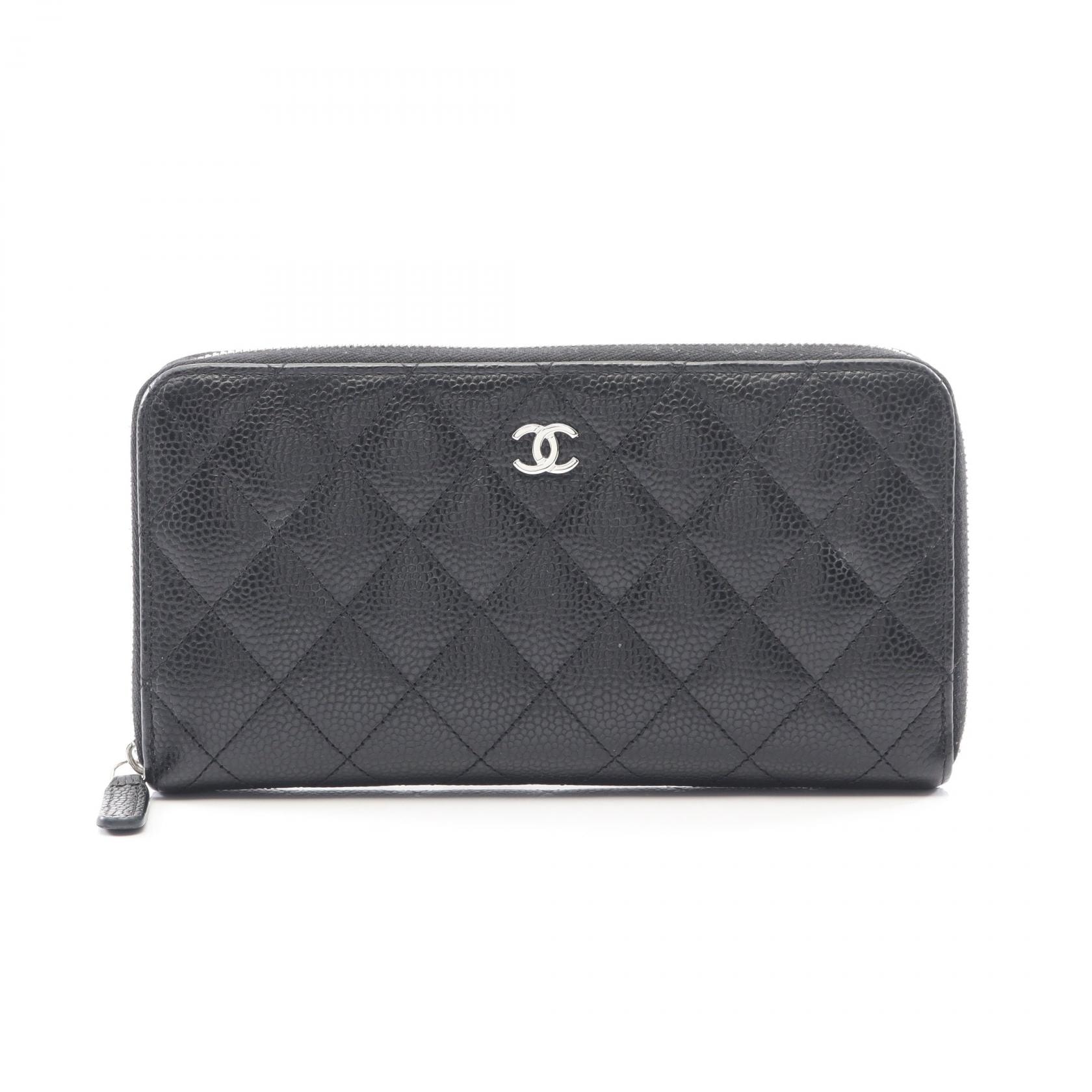 シャネル CHANEL クラシック ロング ジップ ウォレット マトラッセ ラウンド長財布 財布 キャビアスキン(グレインドカーフ) レディース ブラック系 AP0242 【中古】