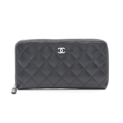 シャネル CHANEL クラシック ロング ジップ ウォレット マトラッセ ラウンド長財布 財布 キャビアスキン(グレインドカーフ) レディース ブラック系 AP0242 【中古】