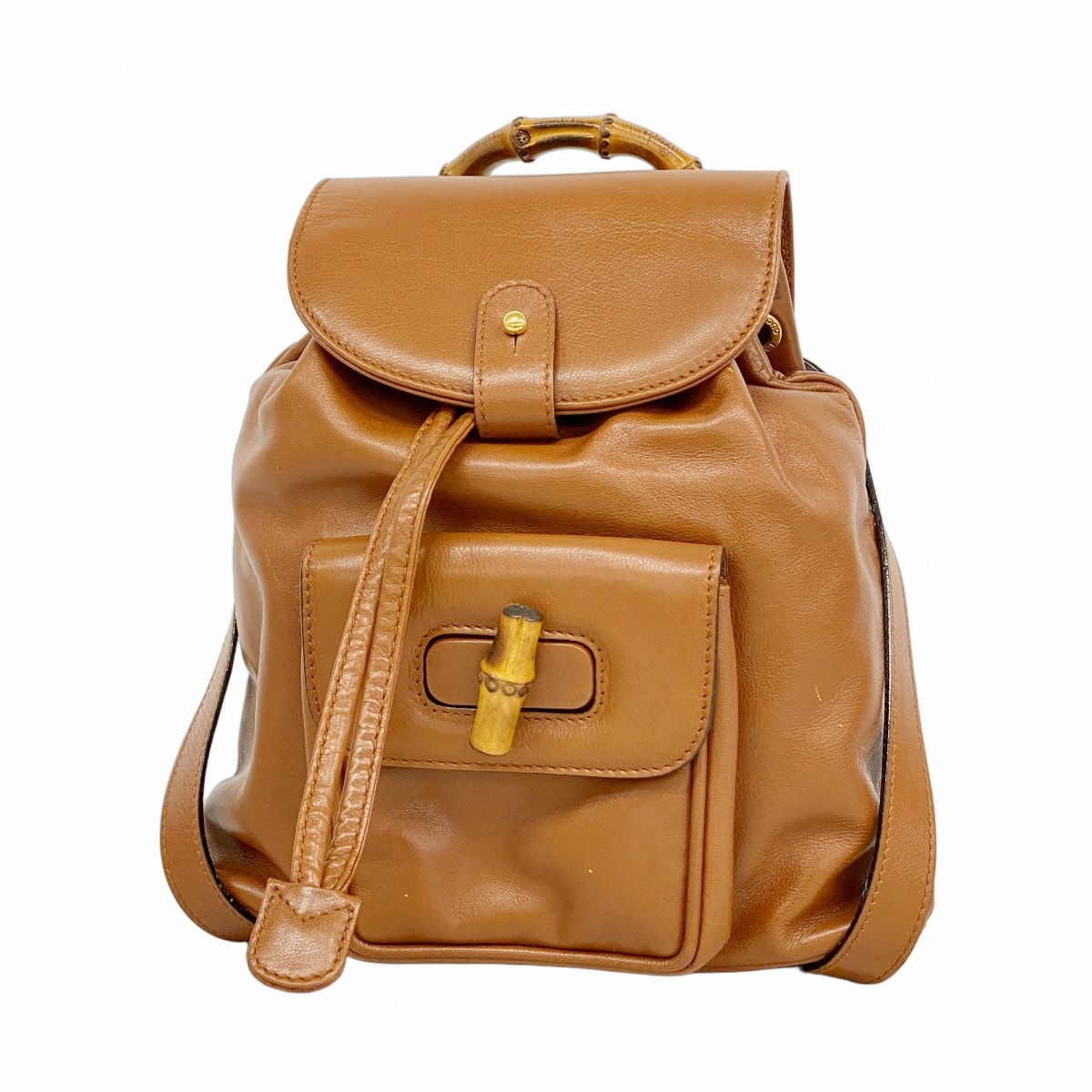 ★ SALE [6fa0512-k] 구찌 백팩 데이팩 뱀부 003 1705 0030 가죽 라이트 브라운 골드 하드웨어 [중고] 여성