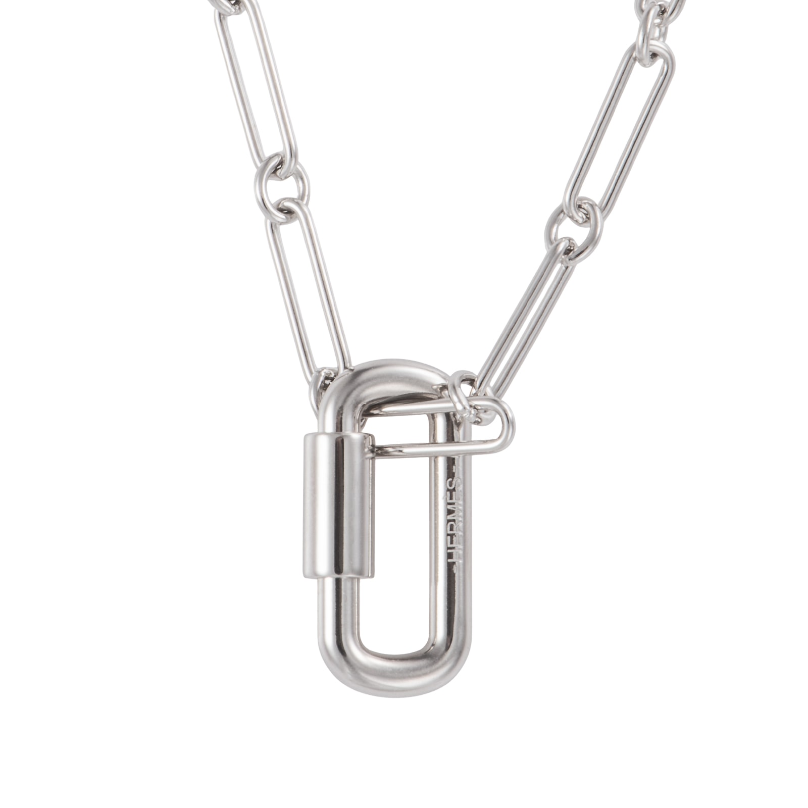 HERMES エルメス キュリオジテ ロング ネックレス ペンダント メタル シルバー【中古】