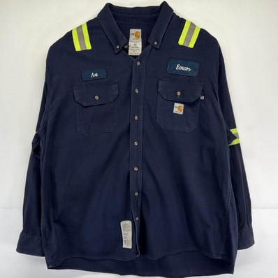 古着 カーハート Carhartt 長袖シャツ リフレクター ワークシャツ ワンポイントロゴ 大きいサイズ 2XL ネイビー メンズ