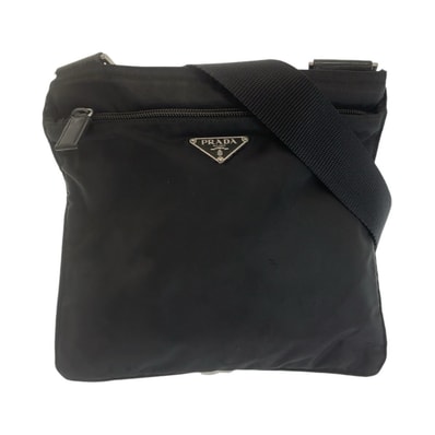 美品 PRADA プラダ テスート 三角ロゴプレート ブラック 黒 シルバー金具 ナイロン 斜め掛け ショルダーバッグ ポシェット 604335 【中古】