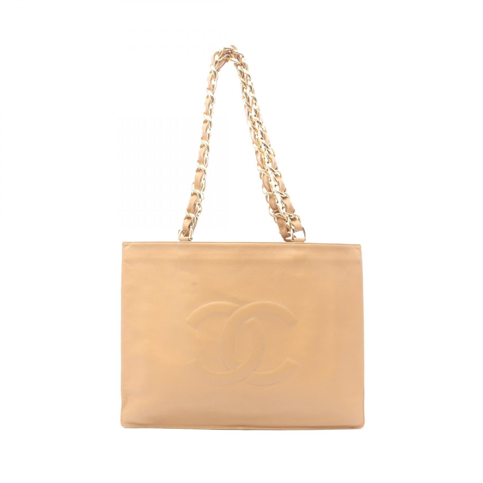 シャネル CHANEL デカココマーク トートバッグ バッグ ラムスキン(羊革) レディース ベージュ系 【中古】
