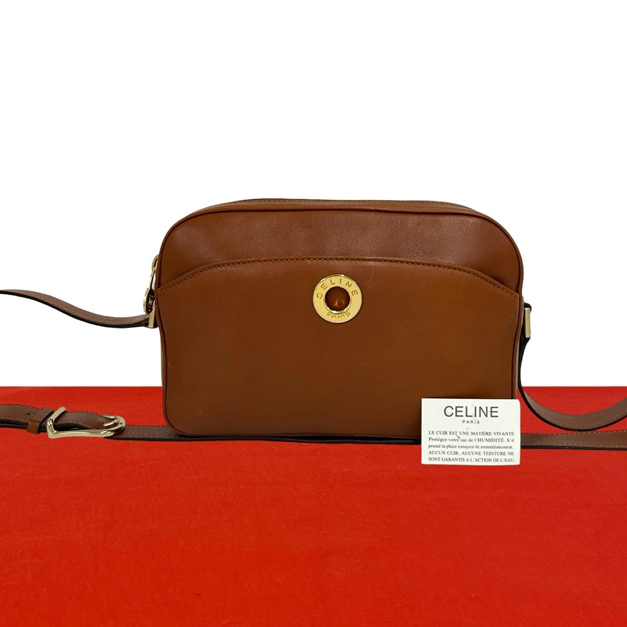 CELINE セリーヌ サークルロゴ 金具 レザー ショルダーバッグ ブラウン
 36981