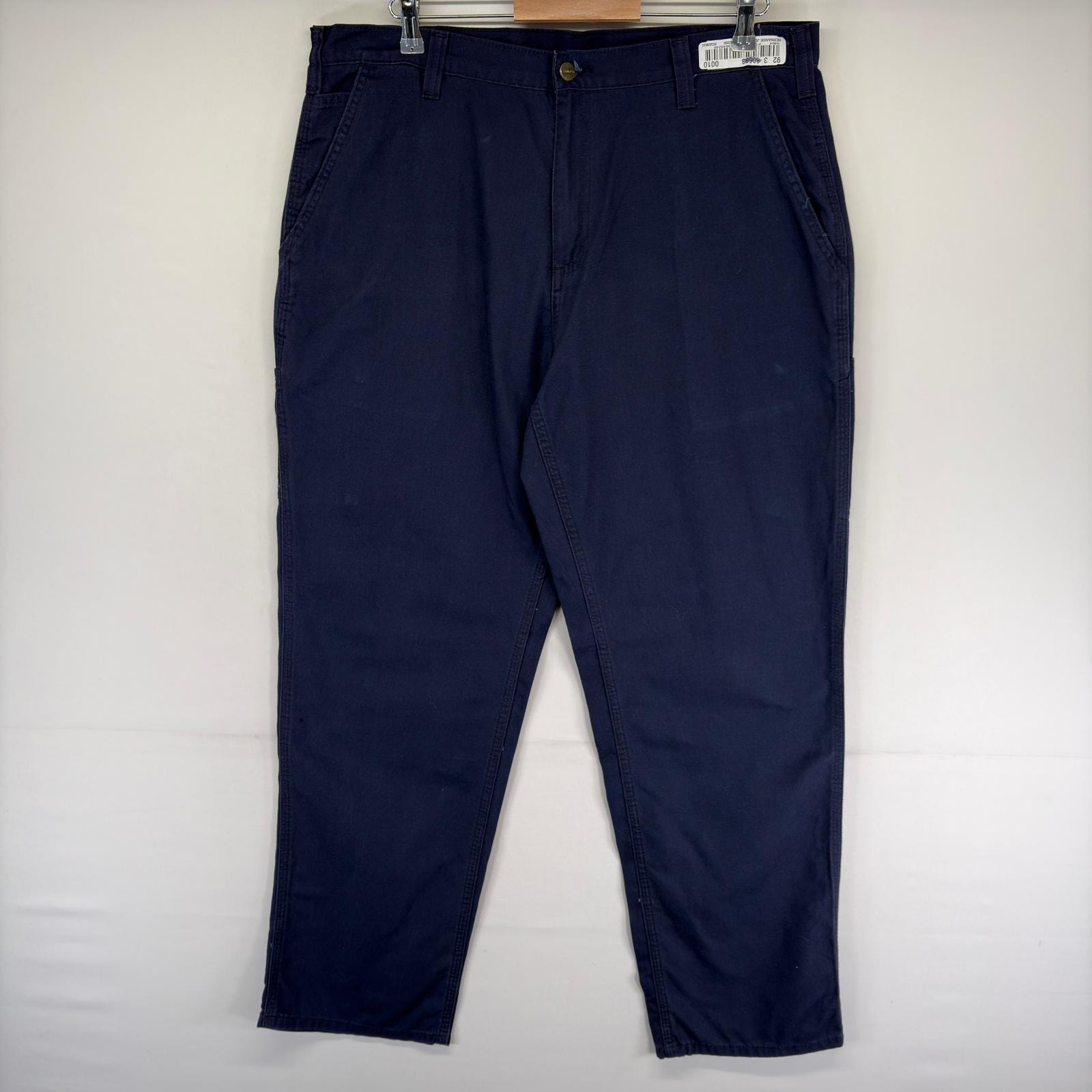 古着 カーハート Carhartt ダック パンツ ワークパンツ ワンポイントロゴ ジップフライ ツールポケット w38 L34  ネイビー系 メンズ