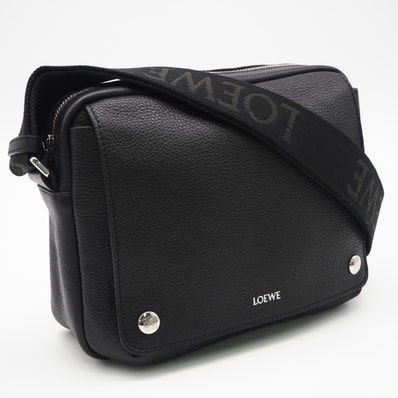 美品 LOEWE ロエベ サプルグレインカーフ ペブル メッセンジャーバッグ ミディアム BANBA73X05 ショルダーバッグ ブラック グレインカーフレザー レディース