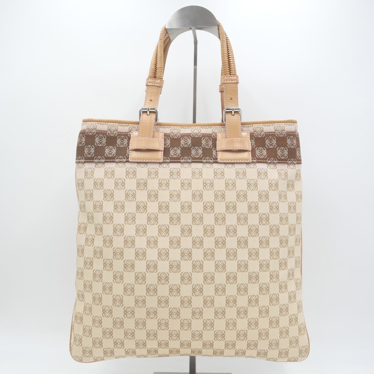 LOEWE(ロエベ)アナグラム トートバッグ ハンドバッグ ベージュ キャンバス レザー レディース 【中古】