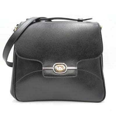 GUCCI(グッチ)インターロッキングG ショルダーバッグ ハンドバッグ 2WAY ブラック レザー ゴールド金具 レディース 598096【中古】