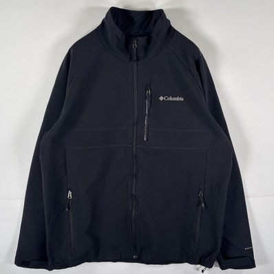 古着 コロンビア Columbia ナイロンジャケット シェルジャケット ワンポイントロゴ アウトドア フルジップ L TALL ブラック メンズ
