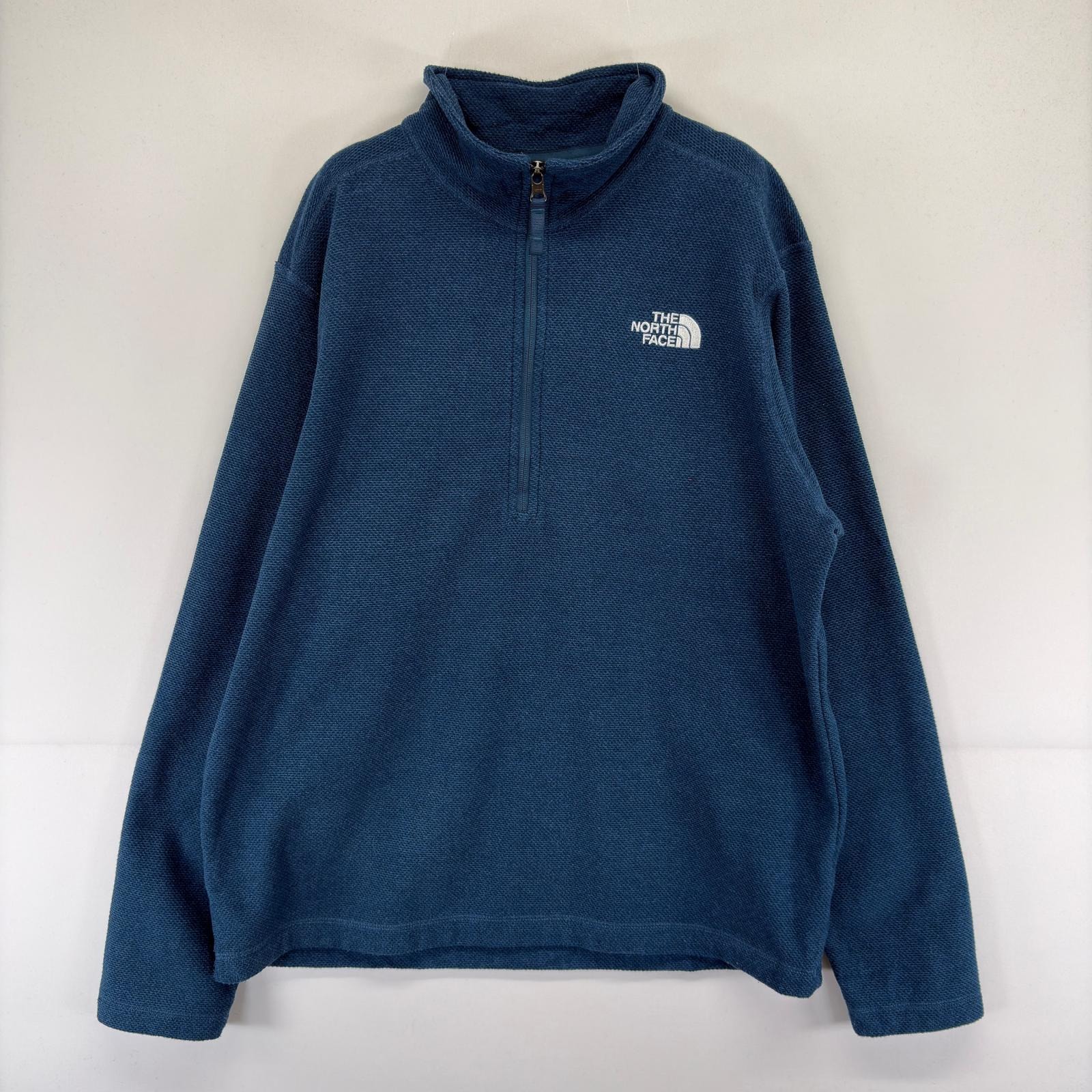 古着 ザ・ノースフェイス THE NORTH FACE フリース トレーナー ハーフジップ プルオーバー ワンポイント ロゴ 刺繍 L  ブルー系 メンズ