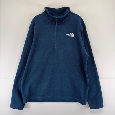 古着 ザ・ノースフェイス THE NORTH FACE フリース トレーナー ハーフジップ プルオーバー ワンポイント ロゴ 刺繍 L ブルー系 メンズ