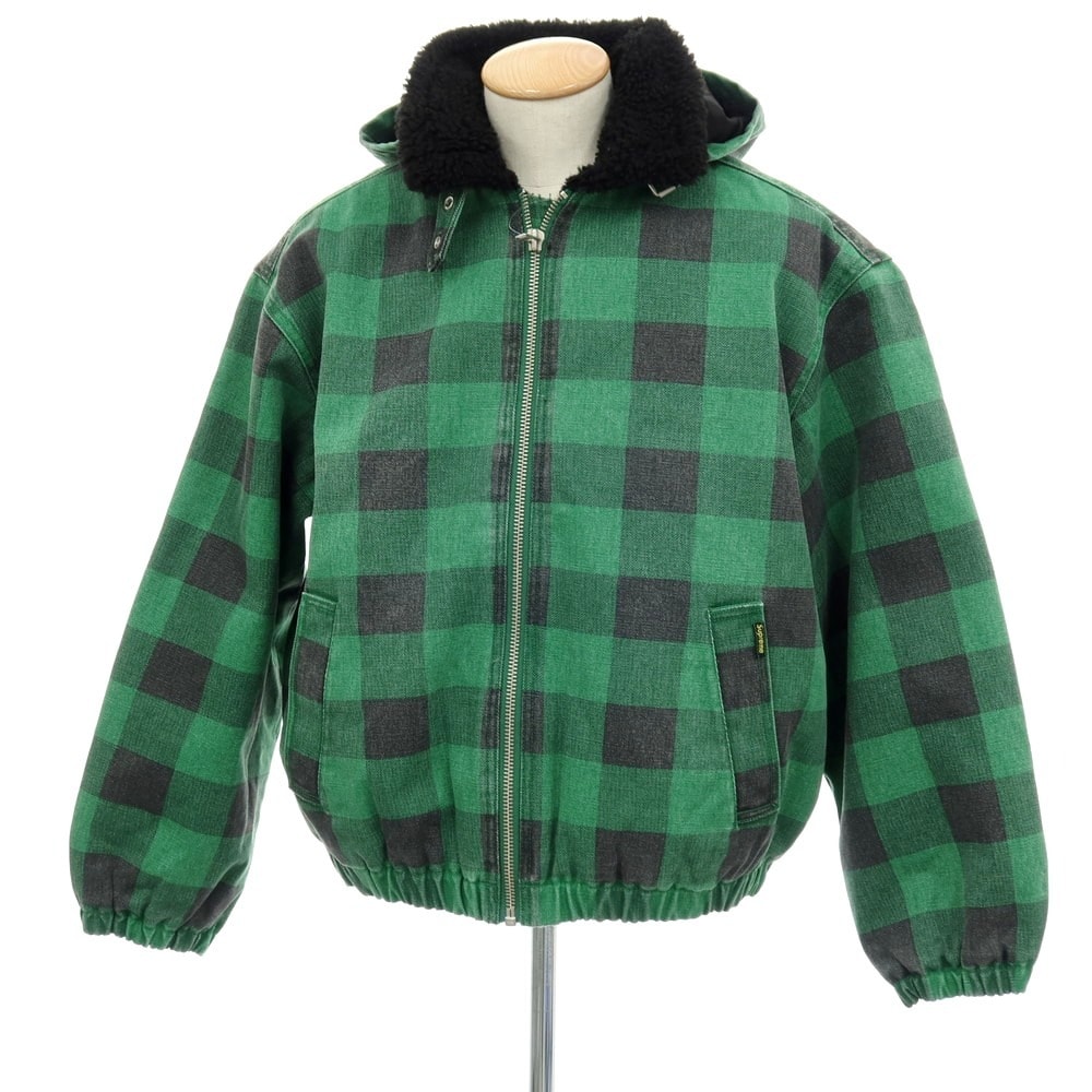 【中古】シュプリーム Supreme 2025年秋冬 Faux Shearling Lined Bomber Jacket チェック 中綿入り ボンバージャケット グリーンxブラック【サイズM】【メンズ】