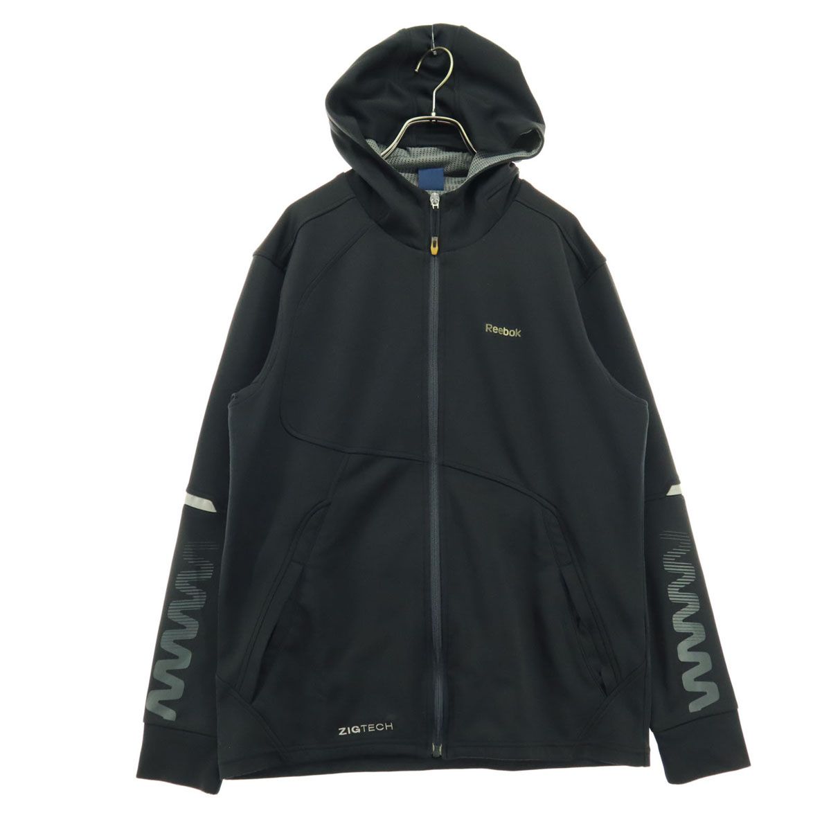 Reebok リーボック ワンポイントロゴ 長袖 ジップパーカー M ブラック フーディー