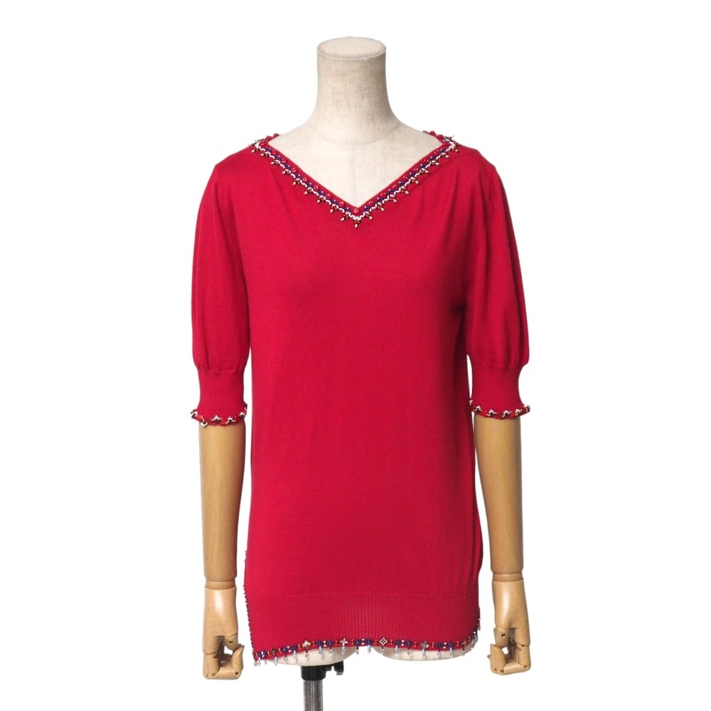 LOUIS VUITTON ルイ・ヴィトン ニット サイズM カシミヤ シルク 半袖ニット セーター ビーズ装飾 イタリア製 ブランド古着【中古】20251105/RA6485