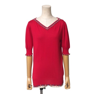 LOUIS VUITTON ルイ・ヴィトン ニット サイズM カシミヤ シルク 半袖ニット セーター ビーズ装飾 イタリア製 ブランド古着【中古】20251105/RA6485