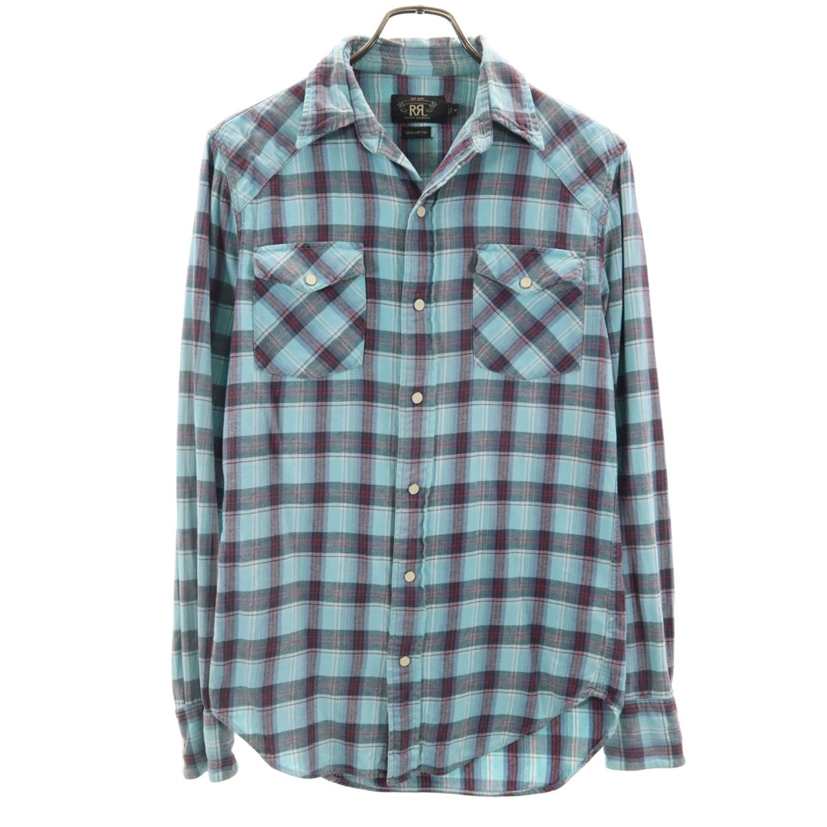 ダブルアールエル RRL チェック柄 長袖 ウエスタンシャツ XS 水色