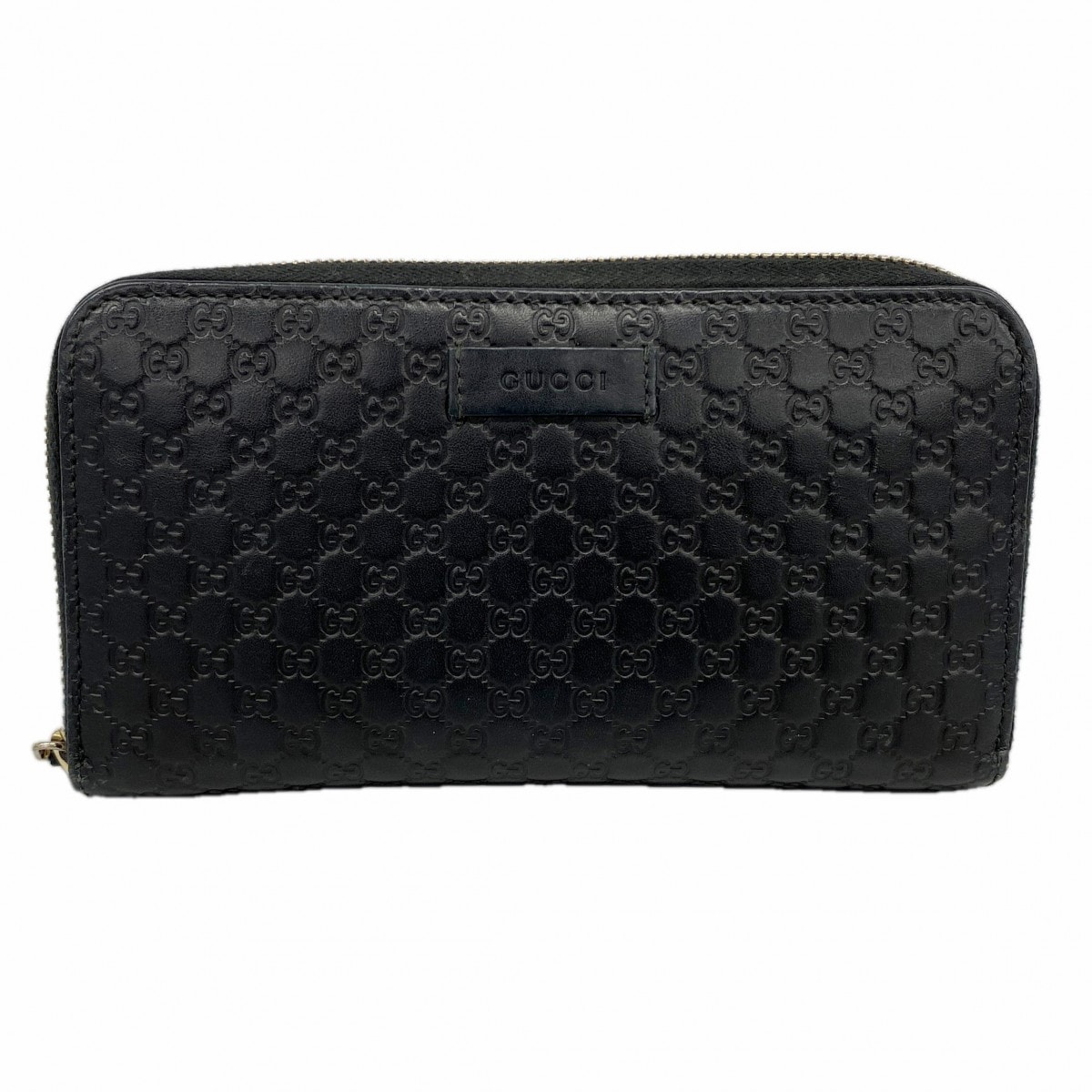【6eb0685-k】グッチ 長財布 マイクログッチシマ 449391 レザー ブラック シャンパンゴールド金具【中古】メンズ レディース ユニセックス