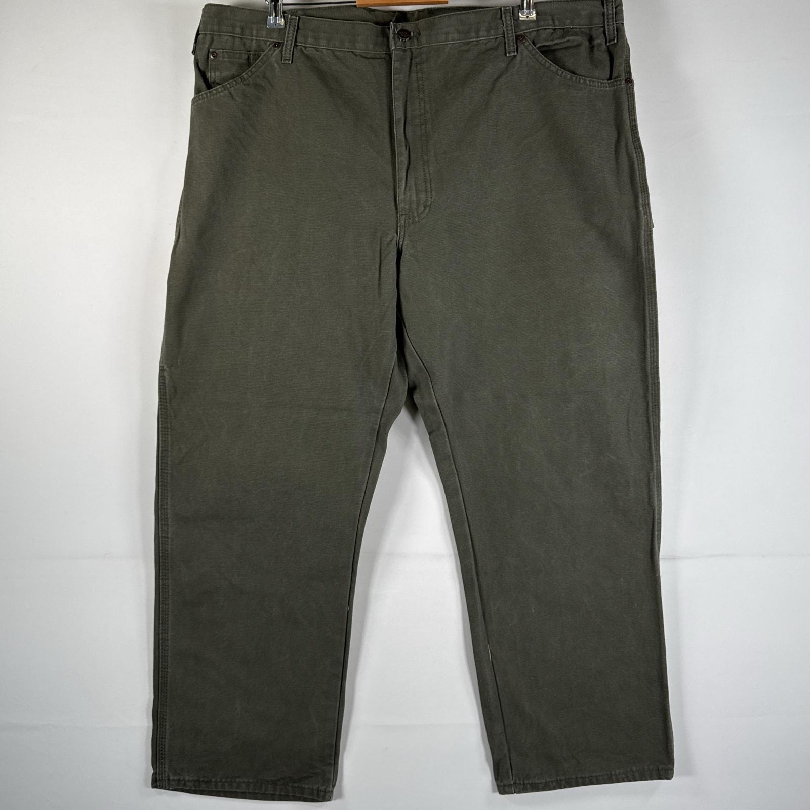 古着 ディッキーズ Dickies ワークパンツ ダック ペインターパンツ 作業着 ワンポイント ロゴ ストレート 大きいサイズ w44 L30  カーキ メンズ