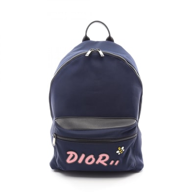 ディオール Dior Dior HOMME × KAWS リュックサック バックパック バッグ ナイロン レザー メンズ ネイビー系 / ブラック系 1KWBA064YLE 【中古】