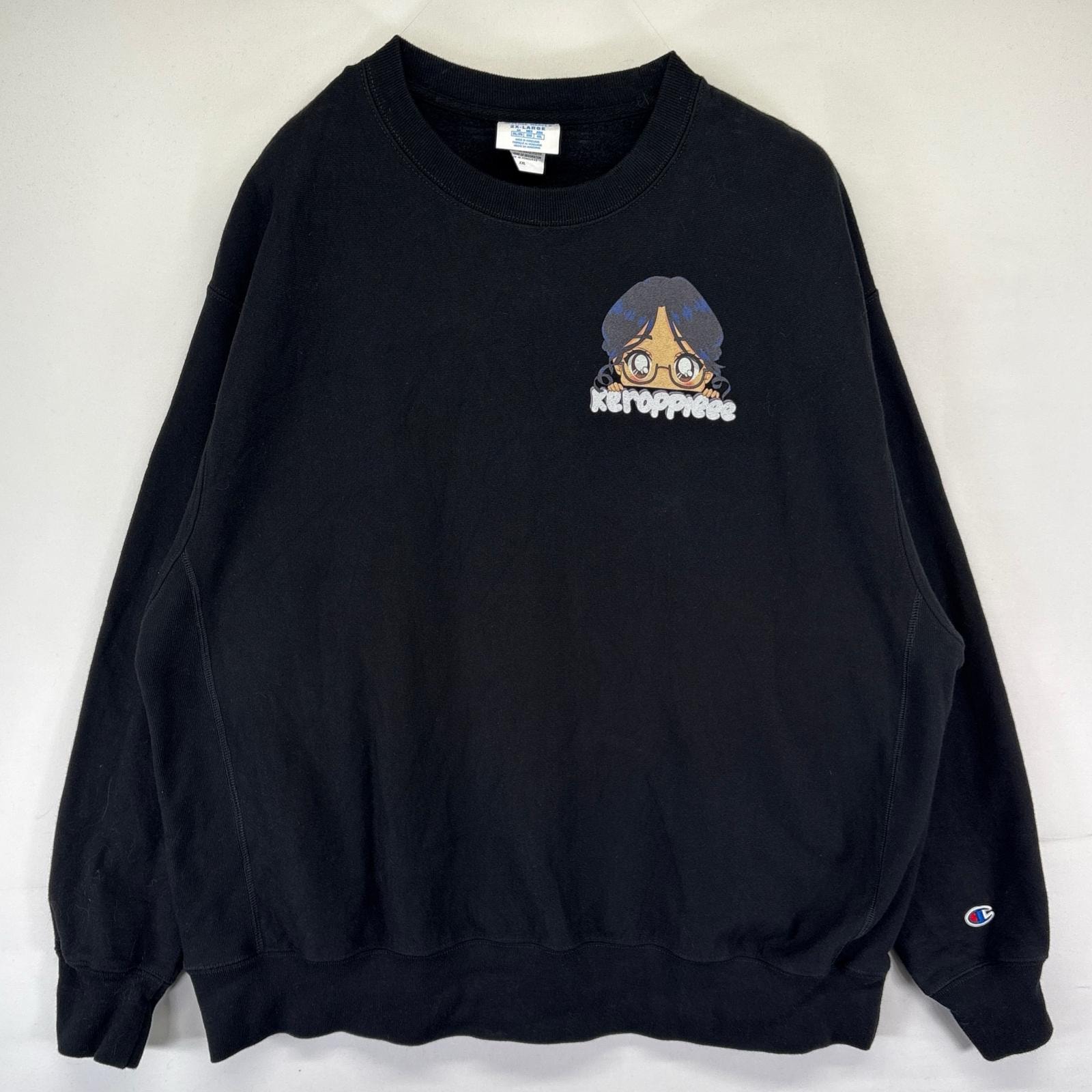 古着 チャンピオン Champion スウェット クルーネック リバースウィーブ 前面プリント トレーナー 2XL  ブラック系 メンズ