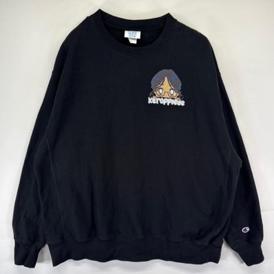 古着 チャンピオン Champion スウェット クルーネック リバースウィーブ 前面プリント トレーナー 2XL ブラック系 メンズ