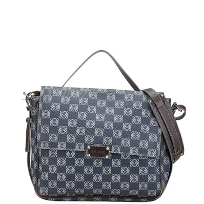 ロエベ アナグラム 斜め掛け ショルダーバッグ メッセンジャーバッグ ネイビー グレー PVC レザー レディース LOEWE 中古