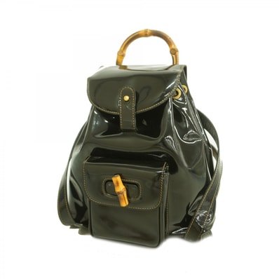 【6fd5955】グッチ リュック・デイパック バンブー 003 1705 0030 エナメル ブラック ゴールド金具【中古】レディース