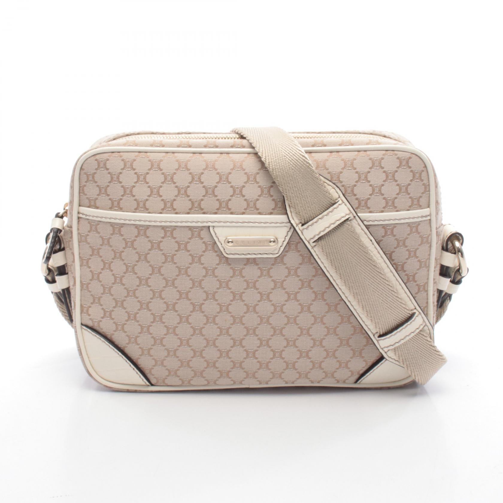 セリーヌ CELINE マカダム ショルダーバッグ バッグ キャンバス レザー レディース ベージュ系 / ホワイト系 【中古】