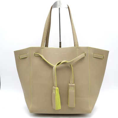 CELINE(セリーヌ)カバ ファントム ウィズタッセル スモール トートバッグ ショルダーバッグ ベージュ レザー ネオンイエロー タッセル レディース ゴールド金具【中古】