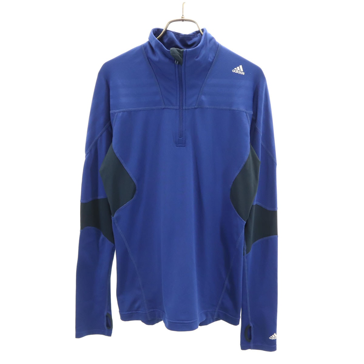 adidas アディダス トレーニング 長袖 ハーフジップ Tシャツ M ブルー ストレッチ