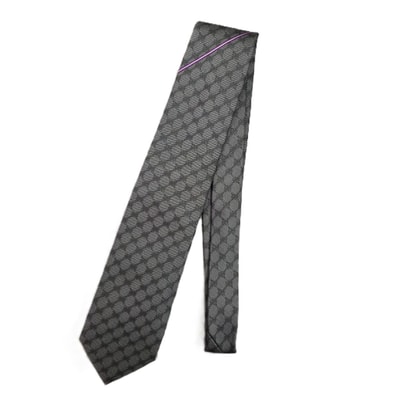 GUCCI グッチ GG柄 ライン入り ネクタイ 221582 シルク グレー メンズ【中古】