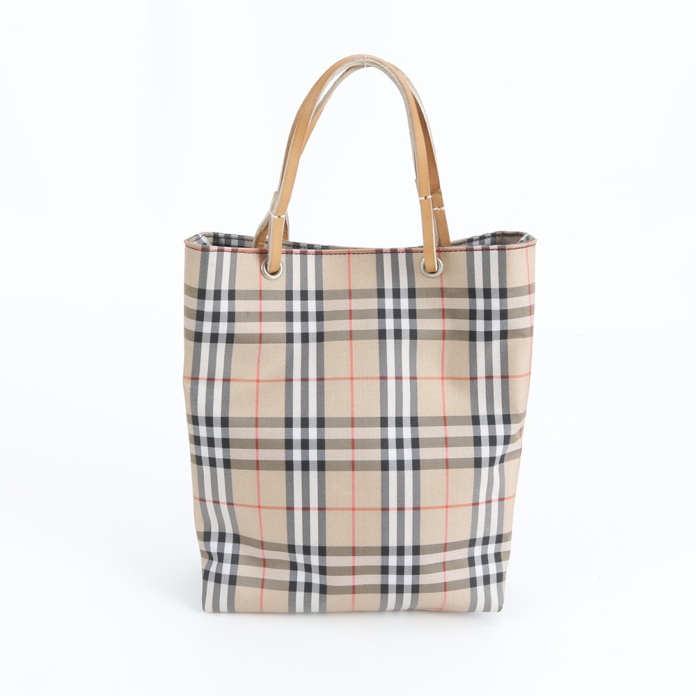 D (傷や汚れあり)】バーバリー ノバ チェックベージュハンドバッグ