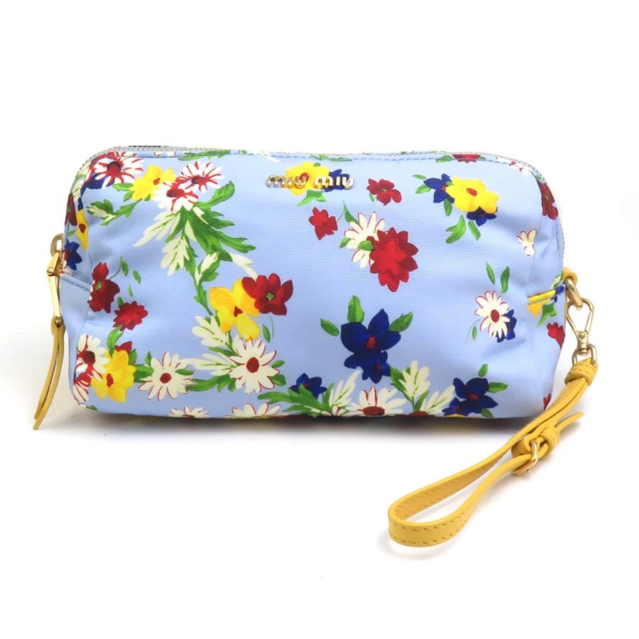 ミュウミュウ MIUMIU ポーチ ナイロン ライトブルー/マルチカラー レディース 5NE457【中古】 56897a