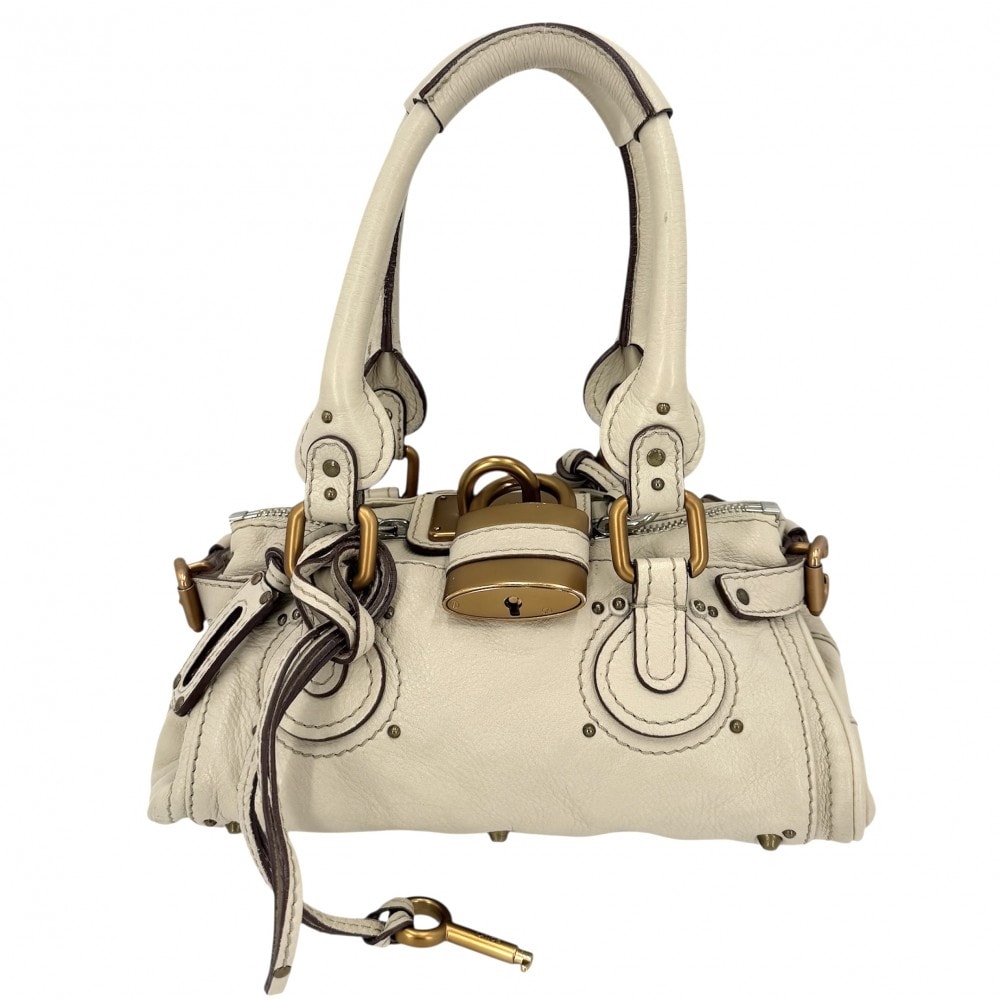 Chloe クロエ ハンドバッグ パディントン ミニ 肩掛け ベージュ レザー アイボリー ゴールド×シルバー金具 レディース【中古品】