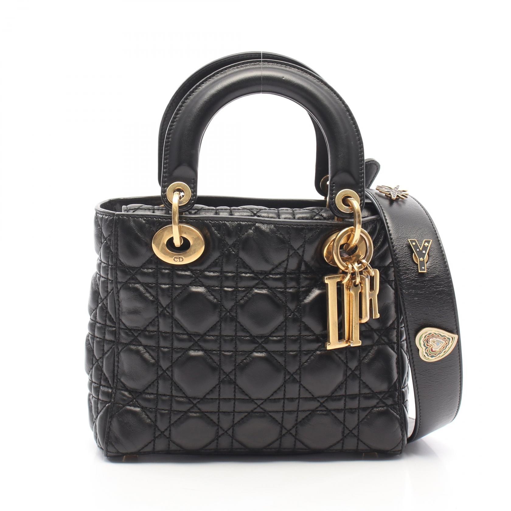 ディオール Dior レディディオール スモール カナージュ 2WAY ハンドバッグ バッグ レザー レディース ブラック系 【中古】