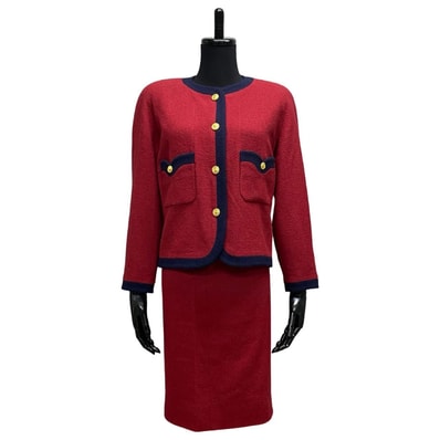 CHANEL シャネル ココマーク ボタン ウール シルク セットアップ レッド
50485